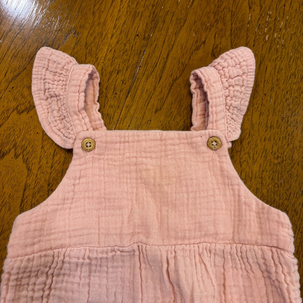 Rabbit + Bear Blush Pink Organic Cotton Gauze Ruffle Bubble Romper 18M Cute Chic - Picture 3 of 13